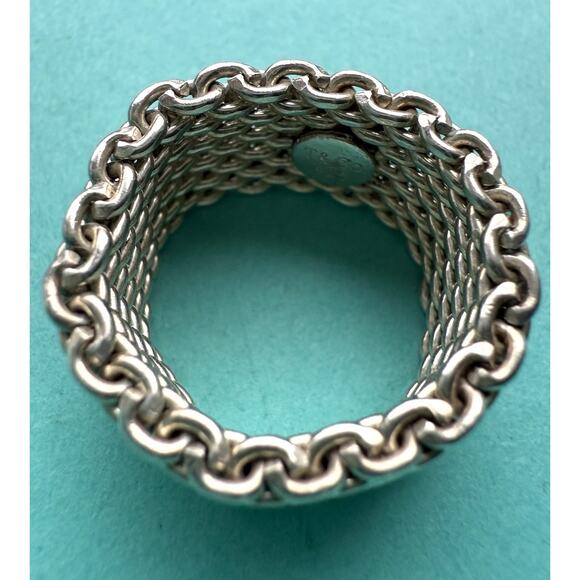 Tiffany & Co Silver Wide Mesh Somerset Woven Band Ring 5.75 - Picture 7 of 12
